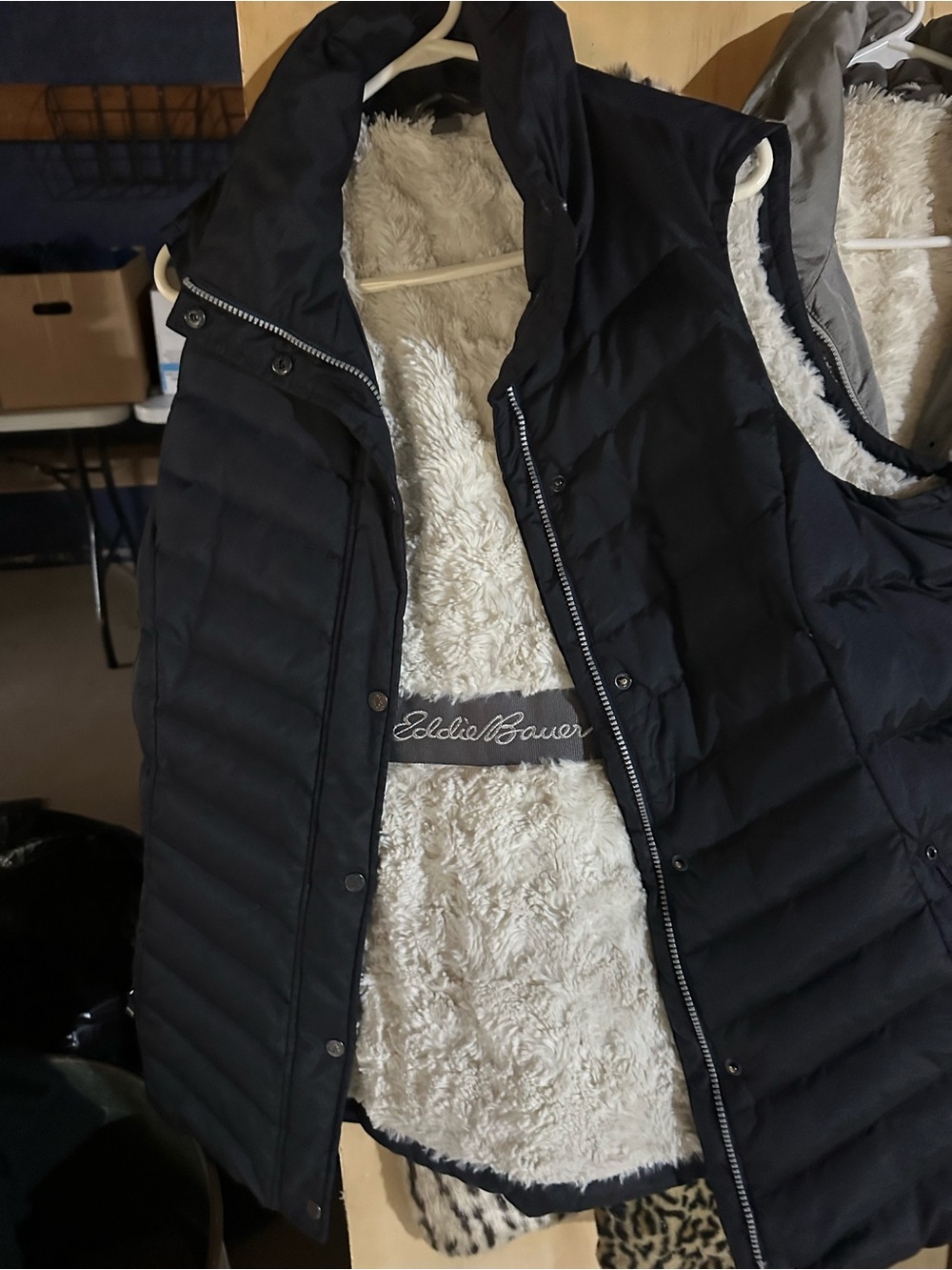 Eddie Bauer Gray Quilted Puffer Vest with Sherpa Lining - Picture 2 of 2